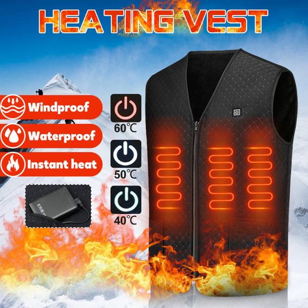 

outdoor t-shirts 5 areas 3 heating levels electrical heated vest jacket usb men winter sleevless fishing waistcoat hiking, Gray;blue