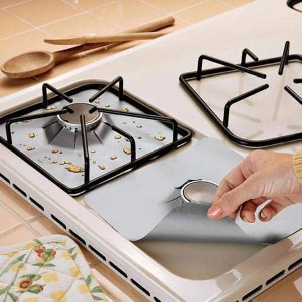 

4pcs/set reusable aluminum foil stove protector cover liner reusable non-stick safe protective foil dishwasher kitchen supplies1