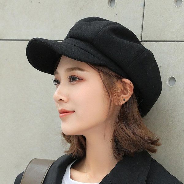 

berets autumn winter beret fashion women wool hat artist painter sboy caps female girls solid color octagonal cap, Blue;gray