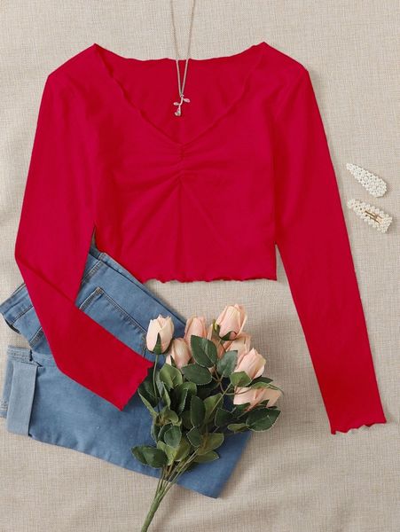 

lettuce edge ruched bust solid o6mr#, White