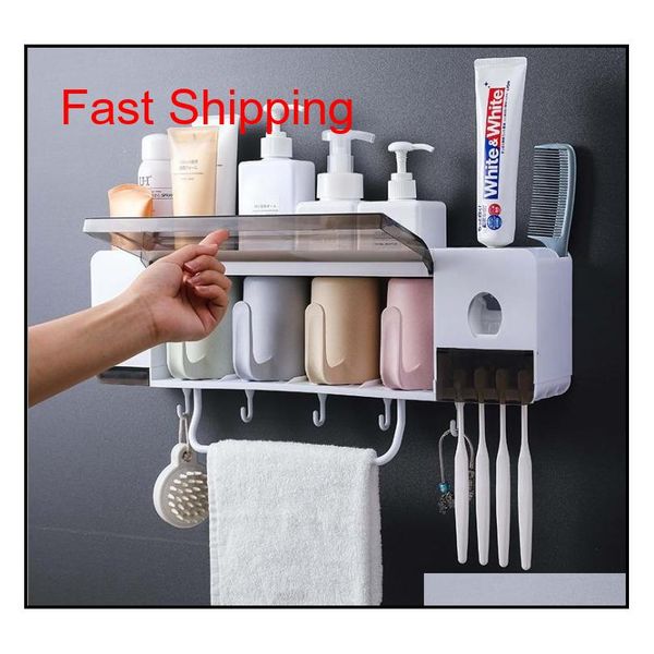 

multifunctional bathroom toothbrush holder set with cups and automatic toothpaste dispenser,wall mounted electric toothbrush storage ni5zn