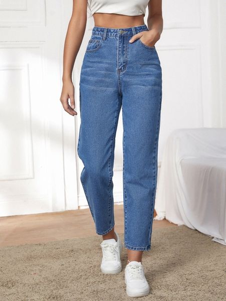 

high waist straight leg jeans t4kh#, Blue