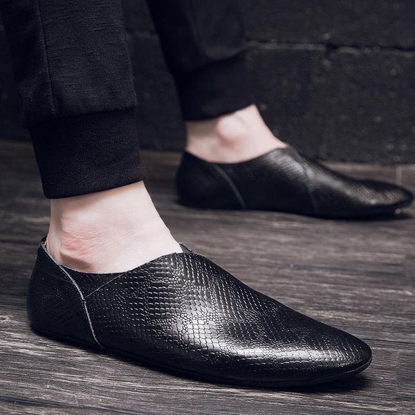 

мужские кожаные ботинки мода горох обувь мужчины повседневная кожа flats мужской мокасины мокасины поскользнуться на мужской бездельников hc, Black