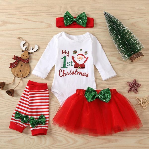 

toddler girls clothes newborn baby girls christmas outfits romper skirt hairband leg warmer 4pcs baby's set children clothing1, White