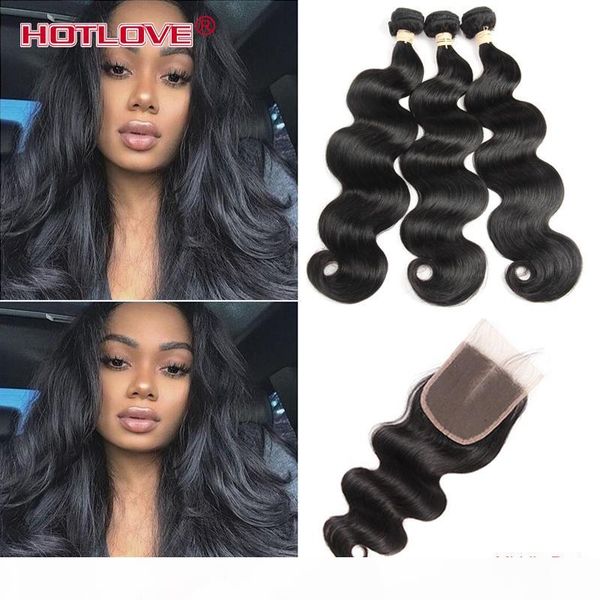 

indian hair weave 3 bundles with closure 8a india virgin hair body wave with lace closure ove hair wholesale ing, Black;brown