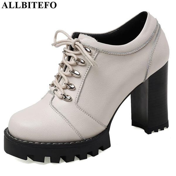 

dress shoes allbitefo fashion women heels full genuine leather platform round toe high heel spring, Black