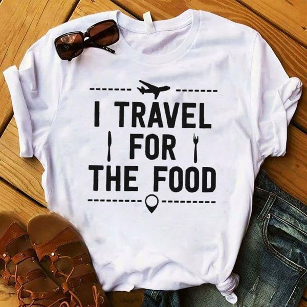 

women lady t shirt travel for the food letters printed tshirt ladies tee shirt women female clothes graphic t-shirt, White