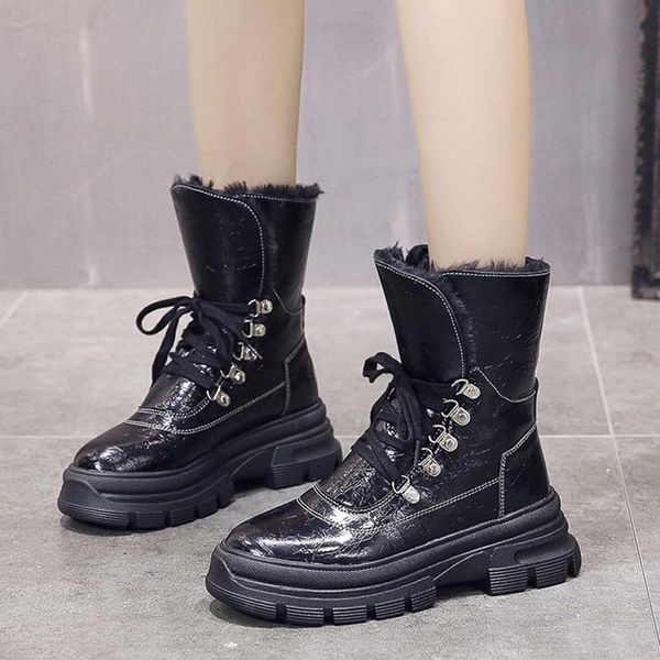 

woman cotton padded platform botas mujer dropshipping black lace up snow boots women waterproof thicken plush warm winter shoes