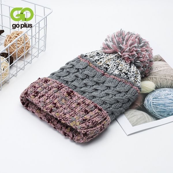 

goplus warm women's beanie hat korean style winter autumn knitted hat czapka zimowa sombreros de mujer chapeau femme y201024, Blue;gray