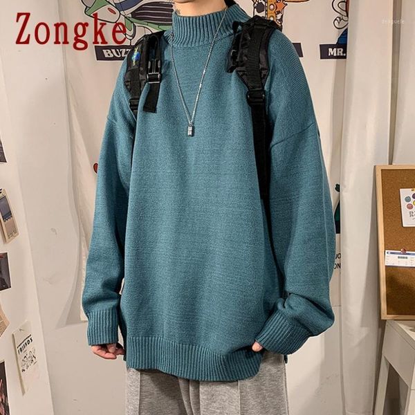 

zongke solid mock neck knitted sweater men clothing harajuku sweaters pullover men sweater fashion mens clothes -2xl 20201, White;black