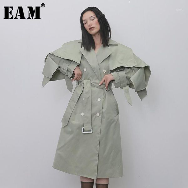 

eam] women false two split big size trench new lapel long sleeve loose fit windbreaker fashion tide spring autumn 2020 1h2711, Tan;black