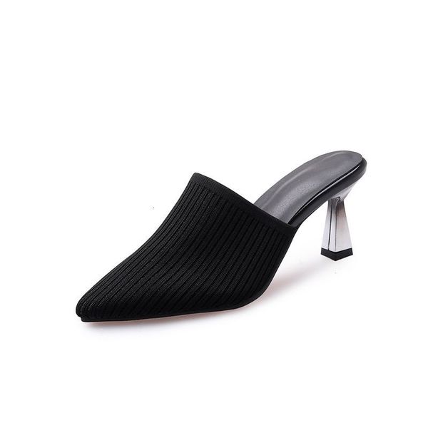 

34-43 2021 new size women slippers slip on finger tissue stretch ladies see women's high-heel shoes n5ed, Black