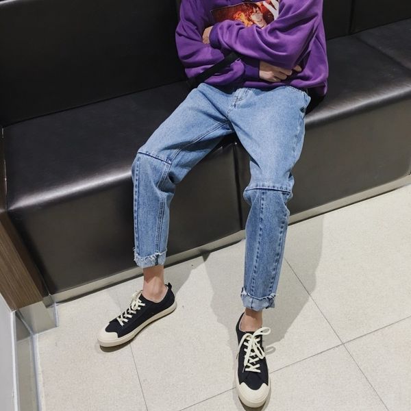 

kmr2n korean autumn and new loose capris 2020 youth casual straight korean men's men's 2020 autumn jeans and jeans new loose capri, Blue