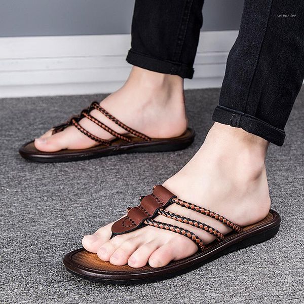 

2020 mens flip flops sandals genuine leather casual men shoes slippers summer fashion beach flip flops platform sandalias mujer1, Black