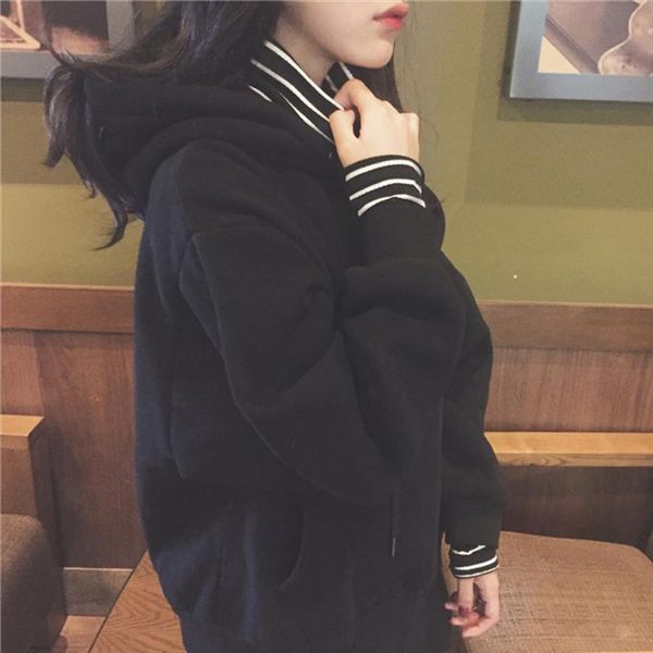 

winter new casual korea large size hoodies sweatshirt pullovers harajuku funny high collar cute fashion sweatershirt, Black