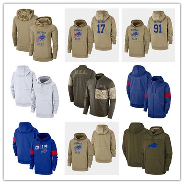 

leave name custom jersey men's buffalo bills josh 17 allen ed 91 oliver salute pullover football jackets hoodie - tan, Black;red