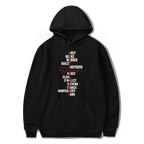 

2021 new grey's anatomy hooded sweatshirt hoodies mens clothing e497, Black