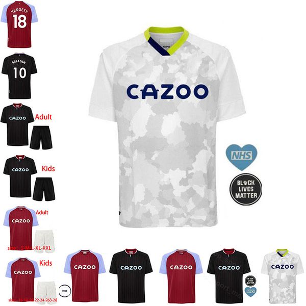 

20 21 aston barkley soccer jerseys villa watkins 2020 2021 samatta targett grealish wesley douglas luiz mcgim el men kids football shirts, Black;yellow