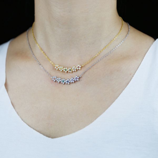 

2021 gold color micro pave colorful rainbow cubic zirconia cz pearl beaded flower charm cute lovely delicate dainty cz women necklace, Golden;silver