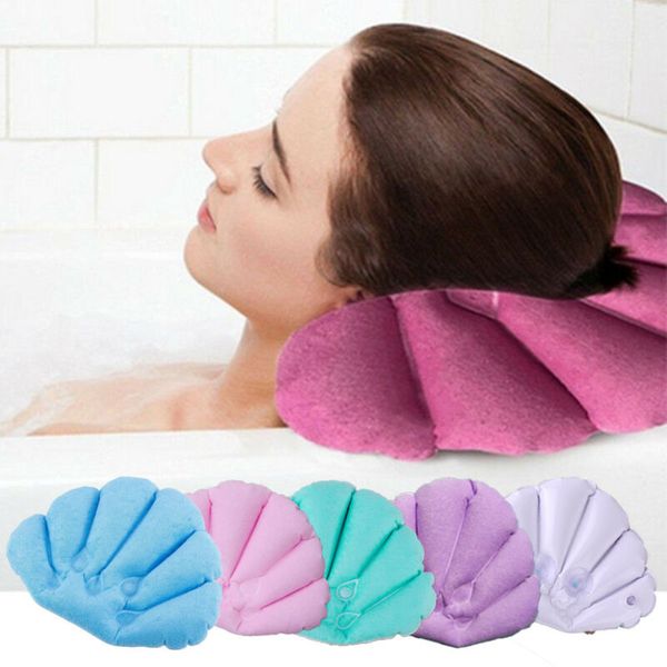 

soft home spa inflatable bath pillow cups shell shaped neck bathtub cushion support pillow bathtub cushion random color