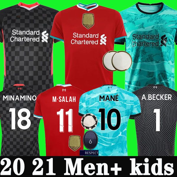 

lİverpool salah minamino soccer jersey 2020 2021 football shirt 20 21 thiago firmino virgil mane keita origi men kids kit, Black