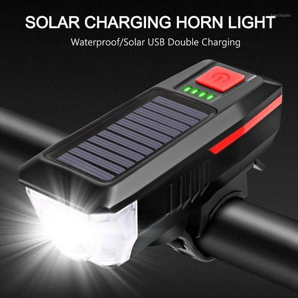 

bike lights solar bicycle front horn light night riding flashlights rechargeable led bell headlights1