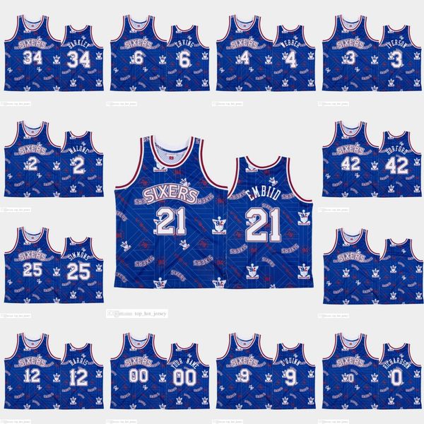 

philadelphia 76ers men allen iverson moses malone joel embiid ben simmons glenn robinson iii blue custom tear up pack jersey, Black