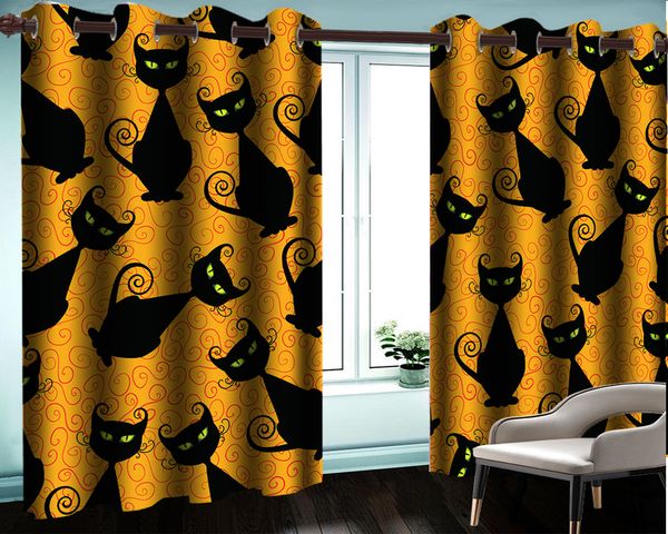 

custom 3d animal curtain bedroom window 3d curtain cute black cat 3d cartoon animal modern curtain