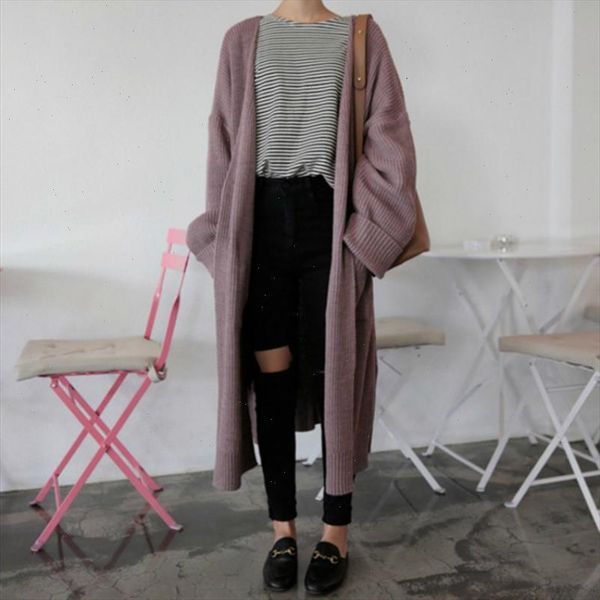 

fashion long cardigan women 2021 harajuku loose knit sweater women casual black oversized jacket coat autumn, White;black