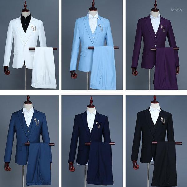 

men's suits & blazers groom's dress waistcoat three-piece set coat pants blazer men 2021 smart casual white red pink blue black su, White;black