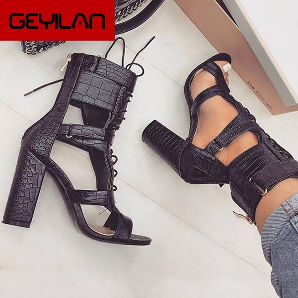 

new summer square high heel women sandals 8cm fish mouth sandals woman hollow out women cross-tied pumps, Black