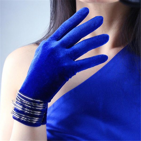 

22cm blue velour gloves short style royal blue evening vestido de noche high elastic velvet gold velour touch female, Blue;gray