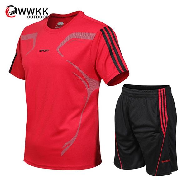 

wwkk new summer men's moisture wicking fashion short-sleeved t-shirt suit casual fashion o-neck shirt loose cuffs stretch shorts, Gray;blue
