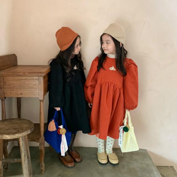 

2020 autumn winter new arrival girls long sleeve warm fleece dress kids thick dresses princess dress, Red;yellow