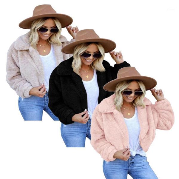 

women winter warm teddy bear fleece jacket ladies casual plush coat outwear autumn long sleeve jackets outwear 3 color1, Black;brown