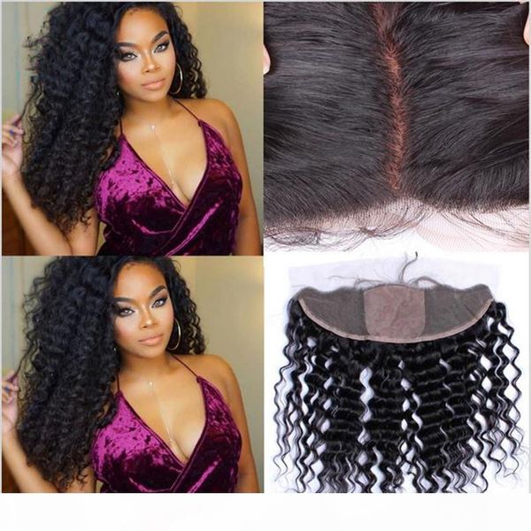 

deep wave 4x4 silk base lace frontal closure peruvian virgin human hair silk lace frontal pieces 13x4 bleached knots, Black;brown