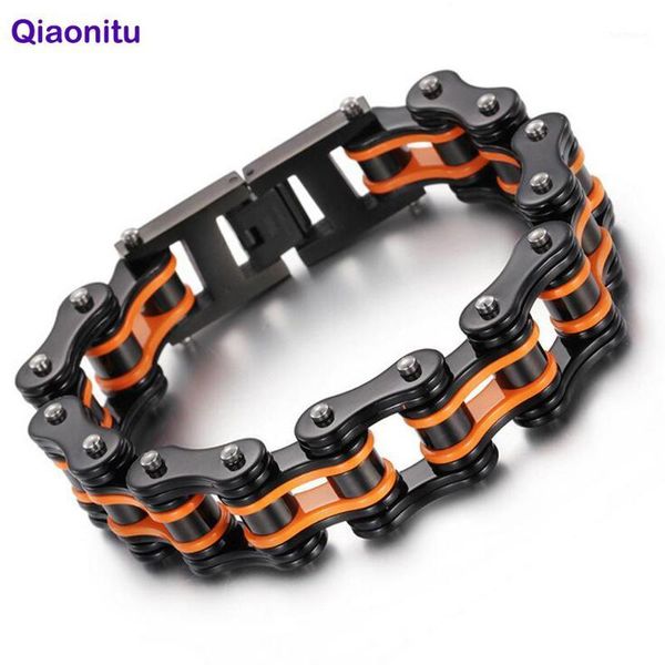 

punk charming bike motorcycle chain bracelets jewelry women men's stainless steel biker bracelet black orange 16mm kpop pulseras1