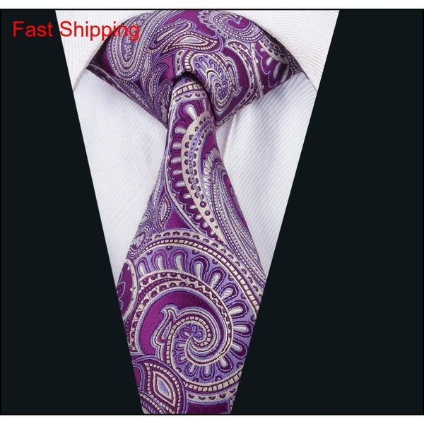 

classic silk mens neckties purple tie sets paisley mens necktiestie hanky cufflinks jacquard woven meeting busi qylyqa beauty888, Black;blue