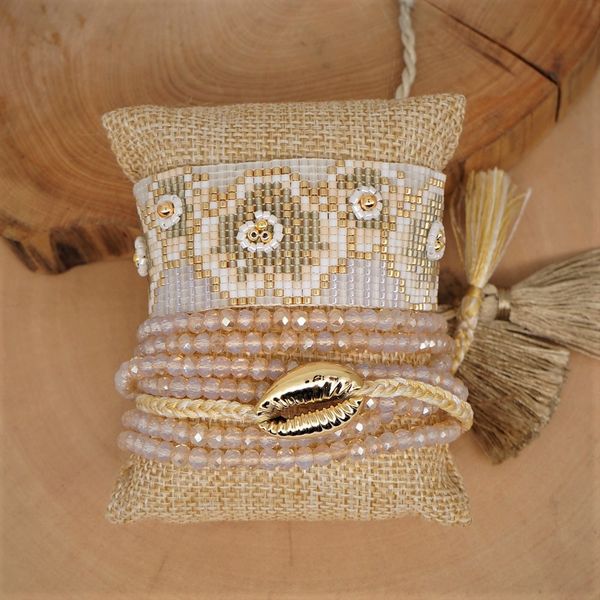 

go2boho miyuki rice beads woven mexican plum flower with crystal go2boho miyuki rice beads woven mexican plum flower with shell crystal brac, Golden;silver