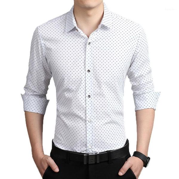

missky new spring autumn men shirt long sleeved printed regular-fit shirt with lapel full button for business office male 1, White;black