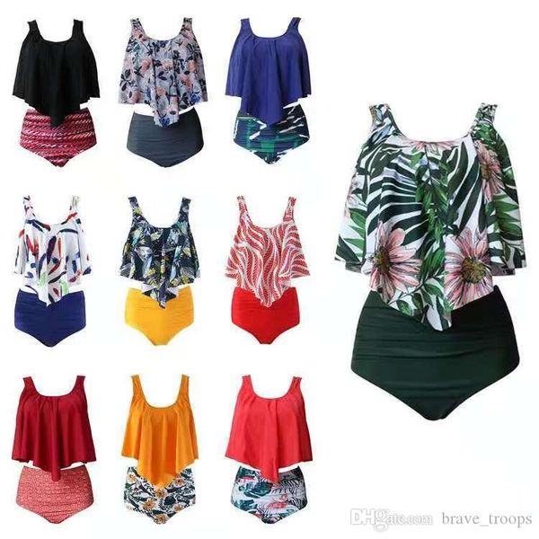 

2020 new european and american bikini split lotus edge high waist triangle swimsuit multi color amazon explosive bikini