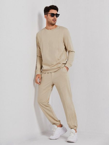 

men solid round neck sweatshirt & sweatpants n8xu#, Gray