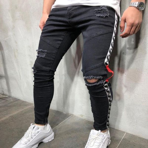 

men's jeans 2021 slim hip-hop men men's hole fashion jeans1, Blue