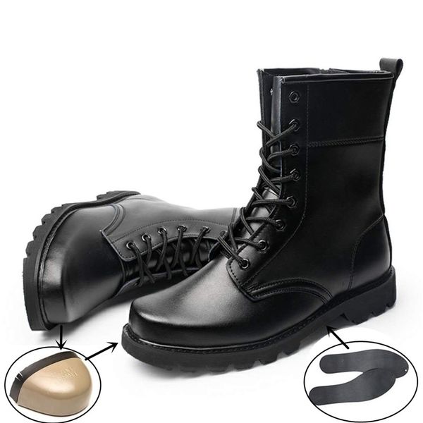 

steel toe cap new military boots men genuine leather combat bot infantry tactical boots outdoor work steel puncture safety shoes, Black