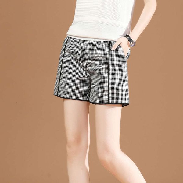 

han chaoxiren elastic waist plaid women's summer wear 2020 new loose straight casual pants, White;black