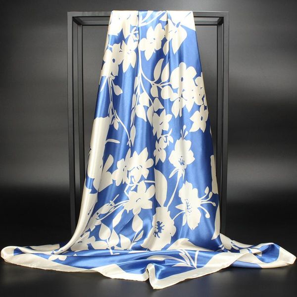 

scarves 90 * 90cm silk kee foreign trade printed scarf quality gift satin, Blue;gray