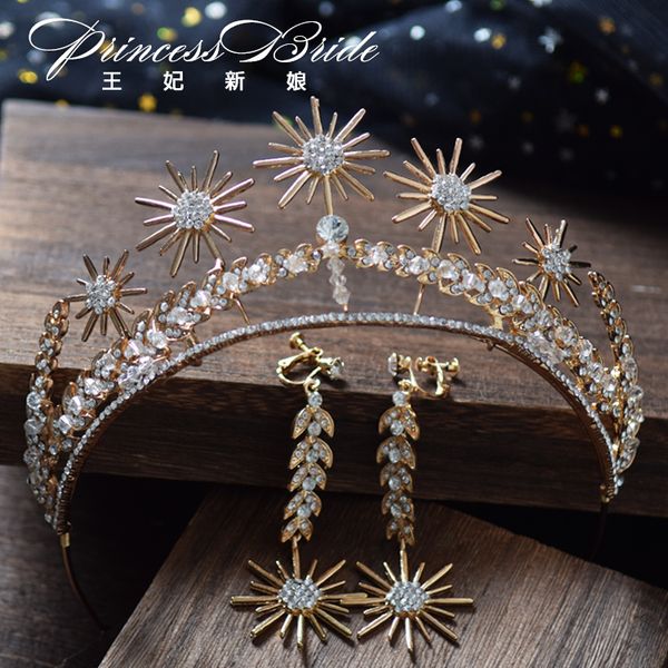 

golden headdress bride luxury japanese and korean simple crown earring set wedding banquet accessories, Silver