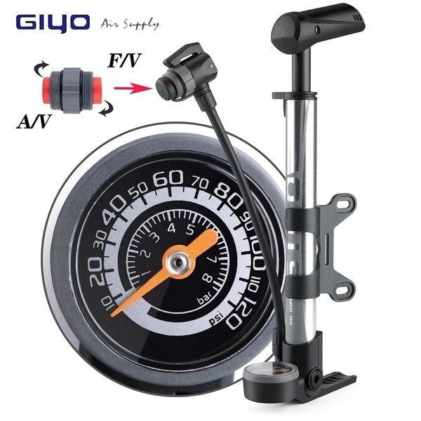 Giyo Fahrradboden Stehpumpe 120psi MTB Road Bike Mini Reifeninflator Presta Schrader Dual -Conversion -Gauge 220225