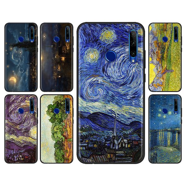 

starry night van gogh phone case for honor 8x 9x 10 20 lite pro 9s 9c 9a play 8a prime 2020 20s(6.26) soft cover silicone shell
