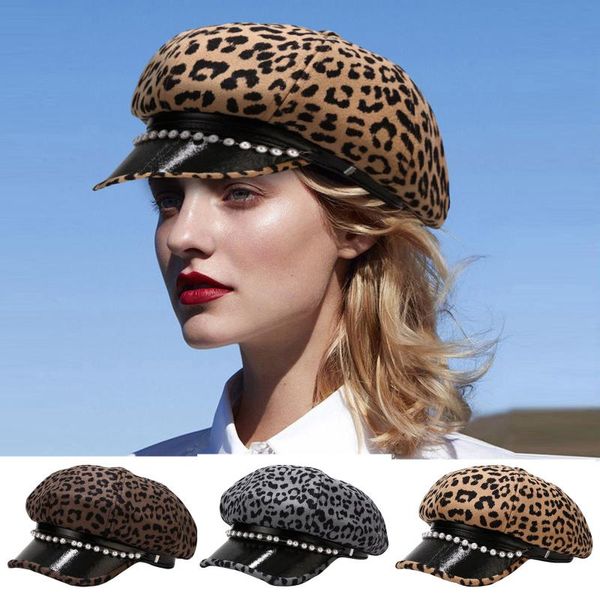 

autumn winter women's leopard retro woolen fashion caps elegant ladies literary japanese keep warm cap hat chapeau berets femme, Blue;gray